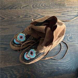 Beaded Brown Moccasin Boots